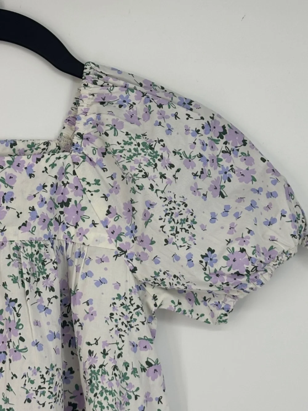 Crewcuts Girls Size 6 Puff Sleeve Dress White Purple Blue Floral Square Neck
